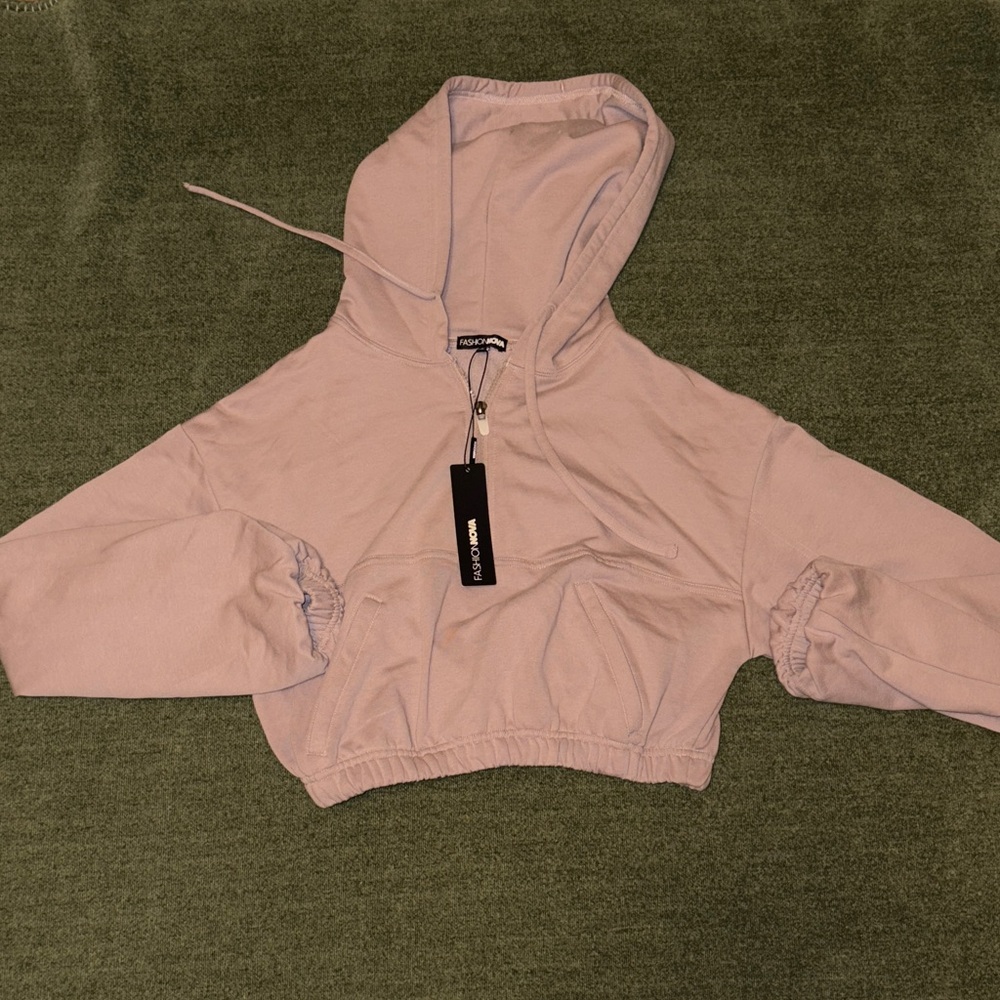 Fashionova Light Purple/Grey Cropped Hoodie